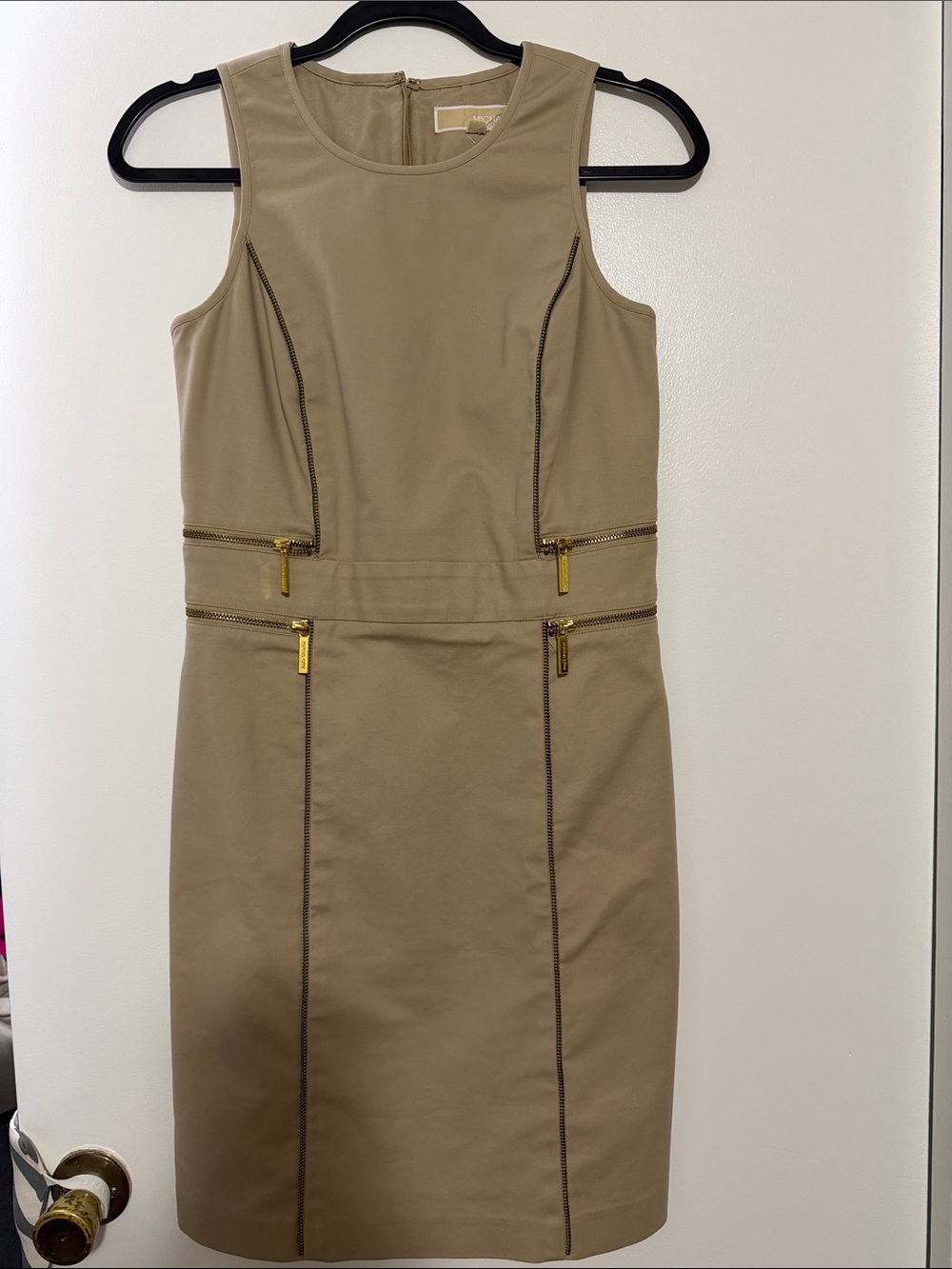 Michael Kors Khaki Sheath Dress with Gold Zippers - Picture 1 of 4